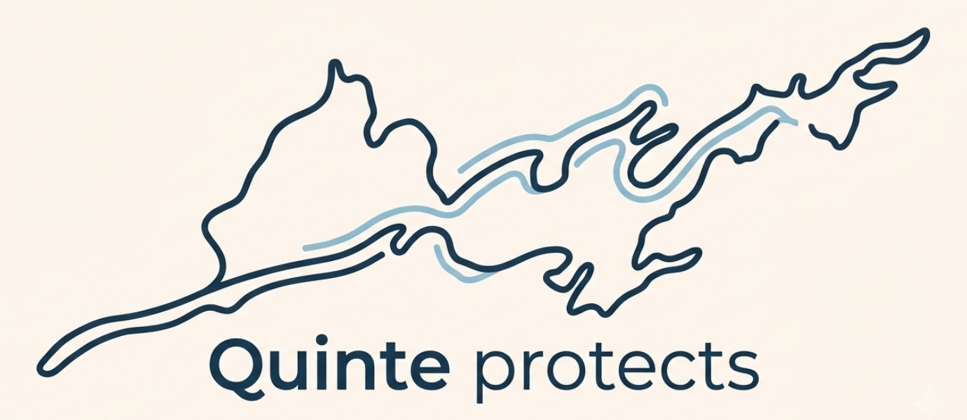 Quinte Protects wordmark with a simplified line-art outline inspired by the Bay of Quinte
